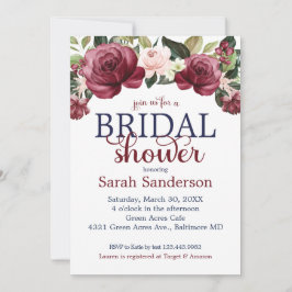 Convites Chá de Noiva Floral Aquarela Marrom e Azul Marinho