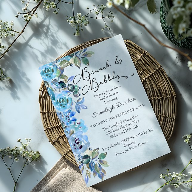 Convites Chá de Noiva Floral Azul Aquarela (Criador carregado)