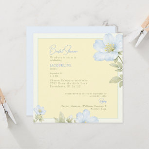 Convites Chá de Noiva Floral Azul e Amarelo Elegante Quadra