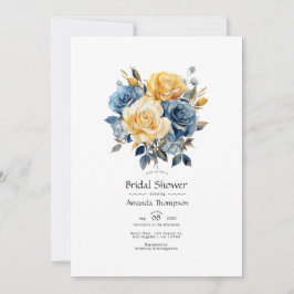 Convites Chá de Noiva Floral Azul e Dourado