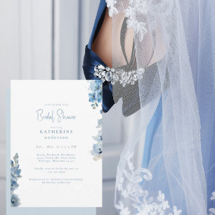 Convites Chá de Noiva Floral Azul Elegante