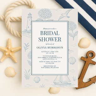 Convites Chá de Noiva Floral Azul Toile Francês Costeiro