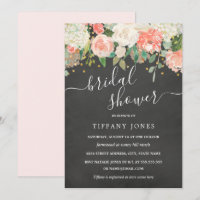 Chá de Noiva Floral Blush Confetti Quadro Negro