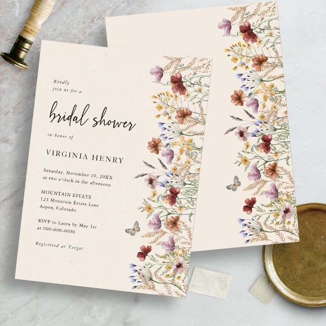 Convites Chá de Noiva Floral Boho (Boho Floral Wildflower Bridal Shower Invitation by Painted Paperie)