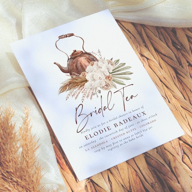 Convites Chá de Noiva Floral Boho com Grama de Pampas Moder (Criador carregado)