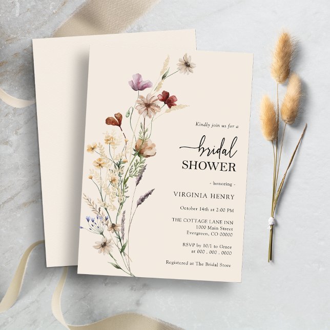 Convites Chá de Noiva Floral Boho Elegante (Boho Floral Elegant Bridal Shower Invitation by Painted Paperie)