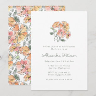 Convites Chá de Noiva Floral Boho Pastel Pêssego Aquarela