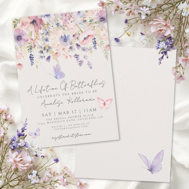 Convites Chá de Noiva Floral Borboleta (Butterfly Floral Bridal Shower Invitation)