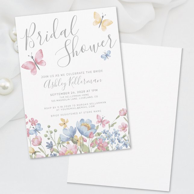 Convites Chá de Noiva Floral Borboleta (Floral Butterfly Bridal Shower Invitation)