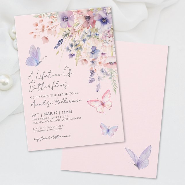 Convites Chá de Noiva Floral Borboleta (Butterflies Wildflower Bridal Shower Invitation)