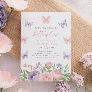 Convites Chá de Noiva Floral Borboleta Rosa e Roxo