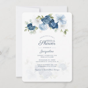 Convites Chá de Noiva Floral Botânico Azul Empoeirado