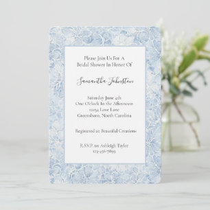 Convites Chá de Noiva Floral Branco Azul Bonito
