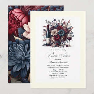 Convites Chá de Noiva Floral Burgundy e Azul-Marinho com Te