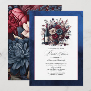 Convites Chá de Noiva Floral Burgundy & Navy Temático de Vi