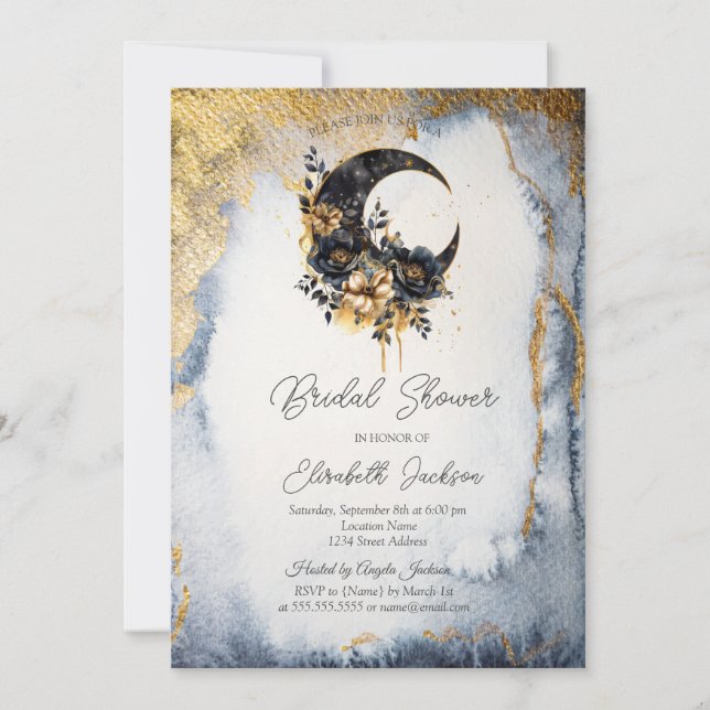 Convites Chá de Noiva Floral Celestial da Lua (Frente)