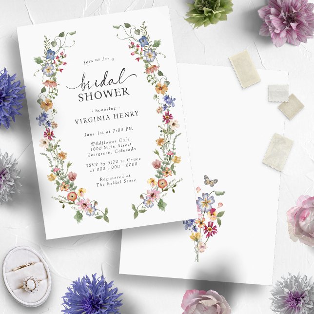 Convites Chá de Noiva Floral Colorido (Colorful Wildflower Wreath Floral Bridal Shower Invitation
)
