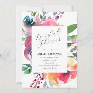 Convites Chá de Noiva Floral Colorido e Elegante em Aquarel