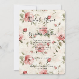 Convites Chá de Noiva Floral com Rosas Rosa e Bege