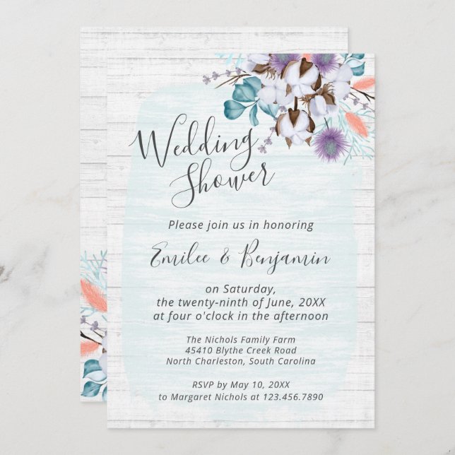 Convites Chá de Noiva Floral de Algodão do Sul Country (Frente/Verso)