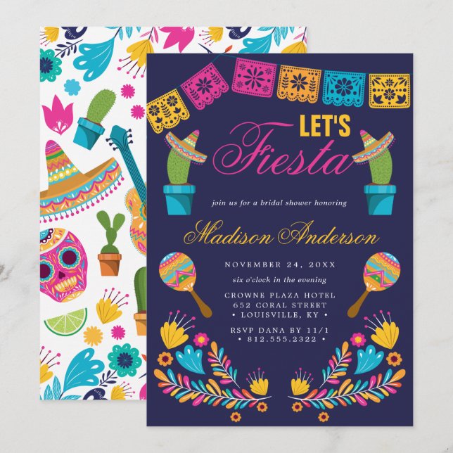 Convites Chá de Noiva Floral de Cacto Fiesta Mexicana (Frente/Verso)