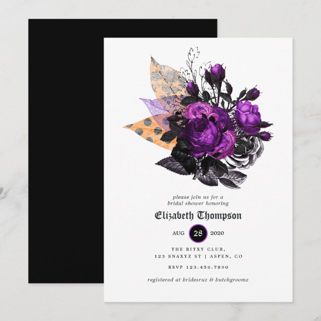 Convites Chá de Noiva Floral de Halloween (Frente/Verso)
