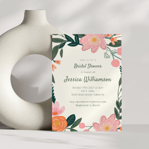 Convites Chá de Noiva Floral de Jardim Rosa Verde Elegante