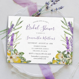 Convites Chá de Noiva Floral de Limões e Lavanda em Aquarel