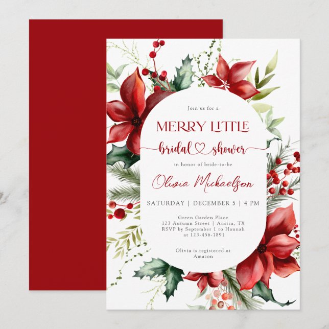 Convites Chá de Noiva Floral de Natal Berry Alegre (Frente/Verso)