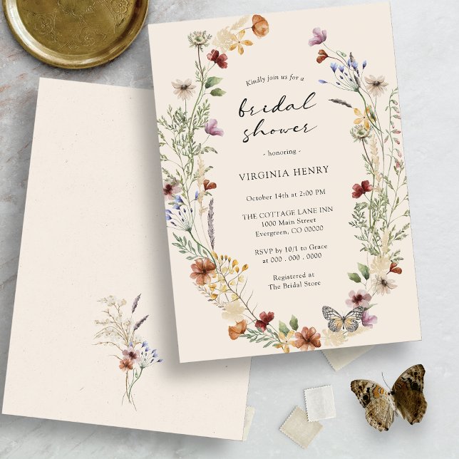 Convites Chá de Noiva Floral de Outono (Fall Floral Wildflower Bridal Shower Invitation by Painted Paperie)