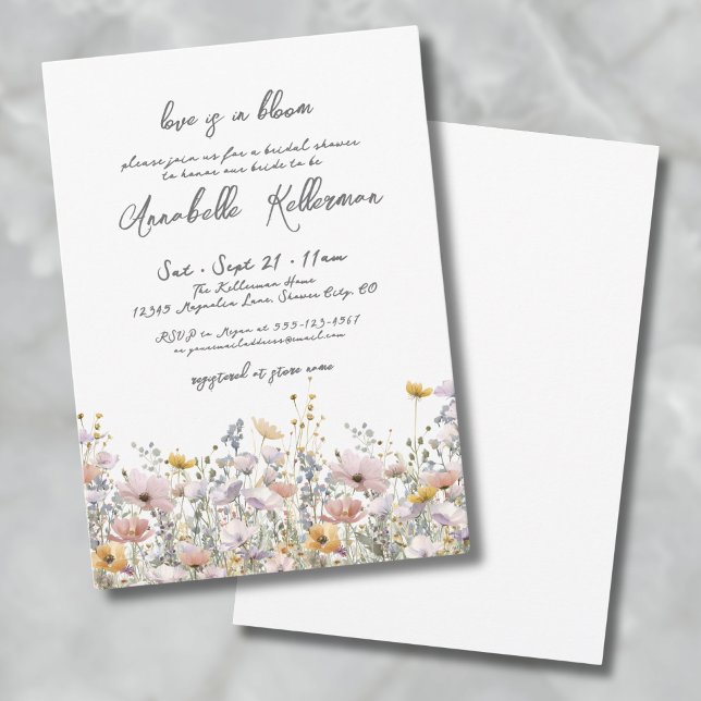 Convites Chá de Noiva Floral Elegante de Flores Silvestres (Wildflower Botanical Floral Boho Bridal Shower Invitation)