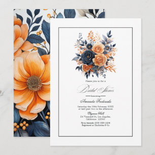 Convites Chá de Noiva Floral em Aquarela Azul Marinho e Lar