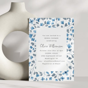 Convites Chá de Noiva Floral em Aquarela Azul Moderna