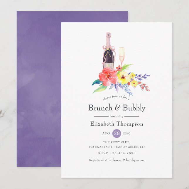 Convites Chá de Noiva Floral em Aquarela com Brunch e Espum (Frente/Verso)