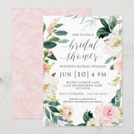 Convites Chá de Noiva Floral em Aquarela Rosa