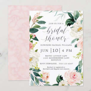 Convites Chá de Noiva Floral em Aquarela Rosa