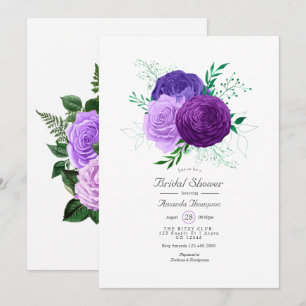 Convites Chá de Noiva Floral em Aquarela Roxo e Verde