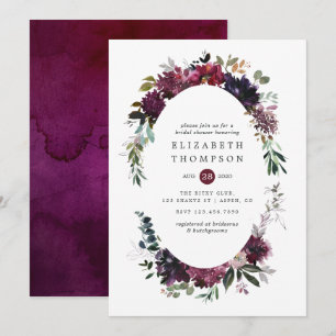 Convites Chá de Noiva Floral em Aquarela Violeta Bordo