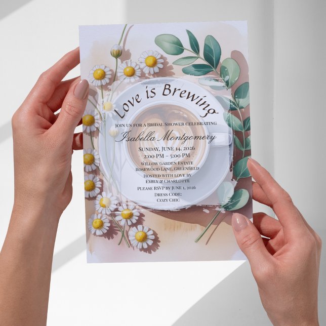 Convites Chá de Noiva Floral Espresso Love Is Brewing (Love Is Brewing Floral Espresso Bridal Shower Invitations
)