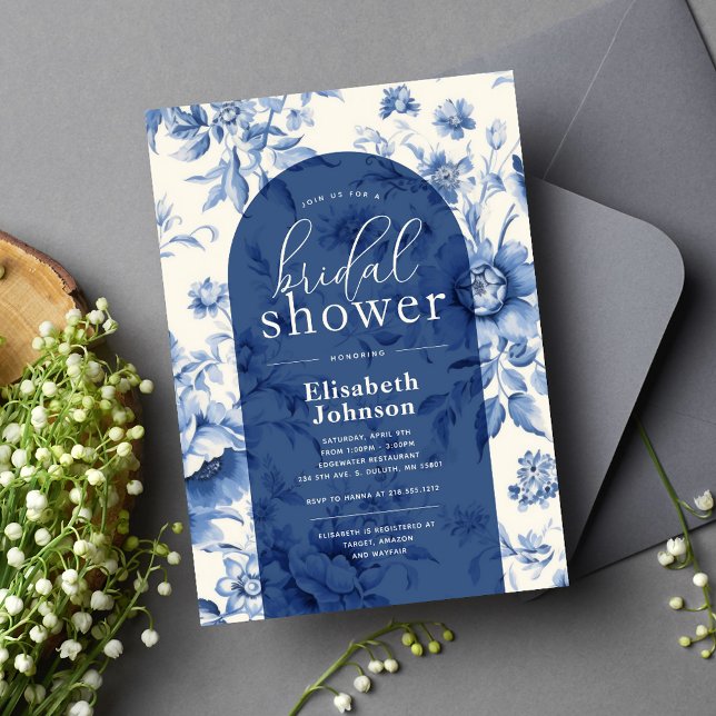 Convites Chá de Noiva Floral Francês Toile Azul (Criador carregado)