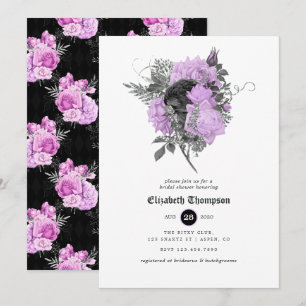 Convites Chá de Noiva Floral Gótico Preto, Roxo e Prata