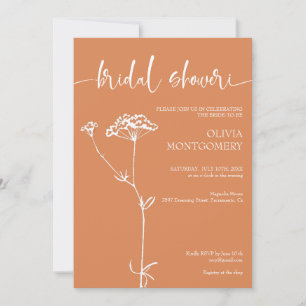 Convites Chá de Noiva Floral Laranja Minimalista Moderno