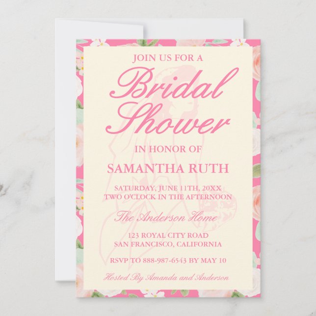 Convites Chá de Noiva Floral Marfim Rosa Elegante (Frente)