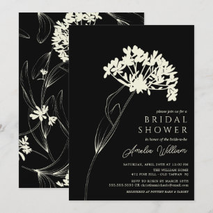 Convites Chá de Noiva Floral Moderno Preto e Creme