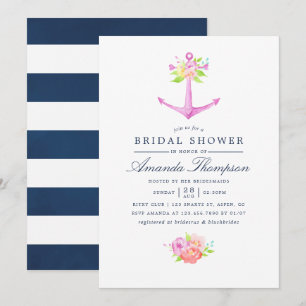 Convites Chá de Noiva Floral Náutico em Aquarela