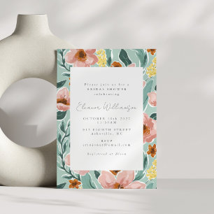 Convites Chá de Noiva Floral Pintado em Verde Sage Menta Bo