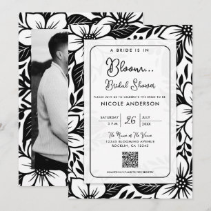 Convites Chá de Noiva Floral Preto e Branco Ousado