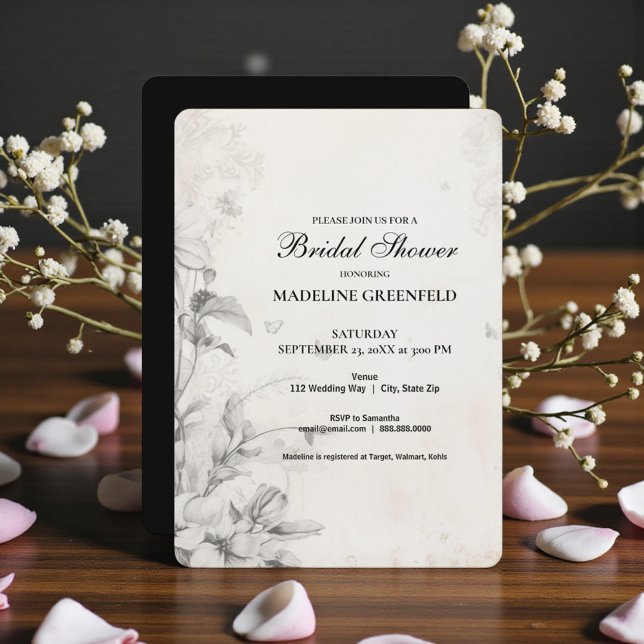 Convites Chá de Noiva Floral Preto Shabby Chic (Criador carregado)