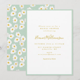 Convites Chá de Noiva Floral Rétro Daisy em Pastel e Sage