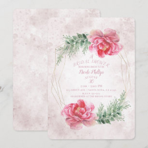 Convites Chá de Noiva Floral Rosa Água-forte